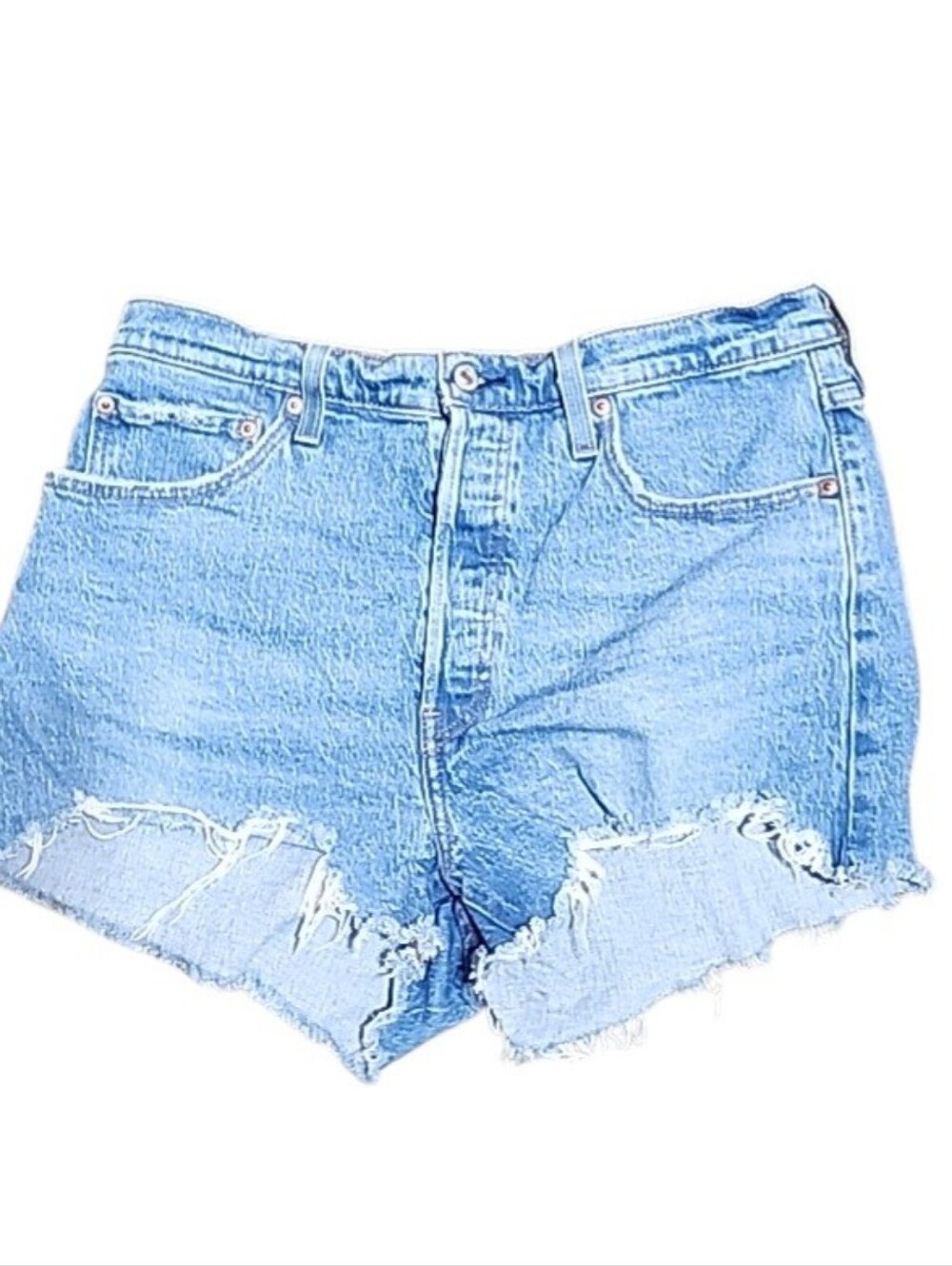 Levi's 501 Light Blue High-Rise Cutoff Denim Shorts. Size 32 Waist - Picture 3 of 9